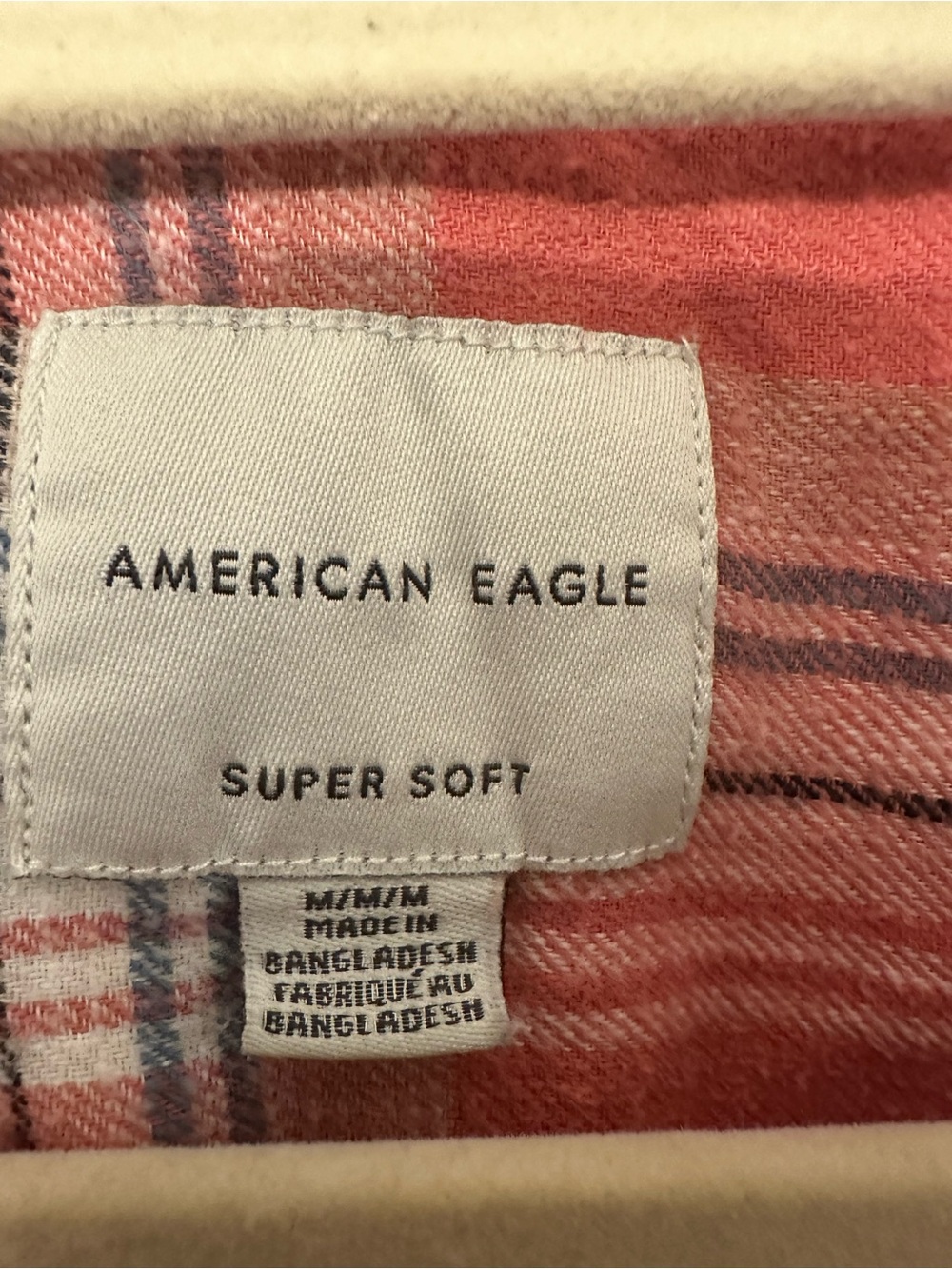 American Eagle Super Soft Flannel Shirt Mens Medium Coral Orange Plaid Cotton - Picture 4 of 4